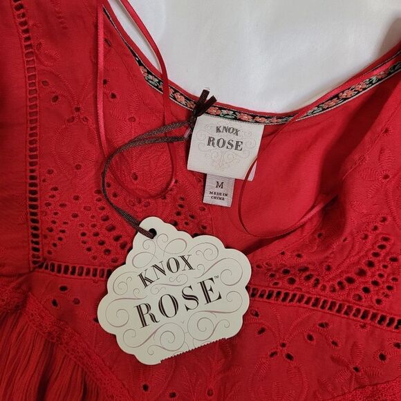 NEW Knox Rose robin red eyelet loose fit v-neck peasant top M - Picture 7 of 8